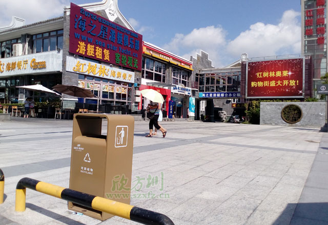 巽寮灣戶外單桶鋼制垃圾桶戶外街道擺放圖