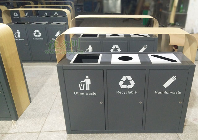 三分類仿木紋鋼制烤漆垃圾桶-仿木紋垃圾桶定制